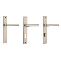 Iver Helsinki Door Lever Handle on Rectangular Backplate Satin Nickel