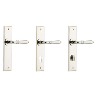 Iver Sarlat Door Lever Handle on Chamfered Backplate Polished Nickel