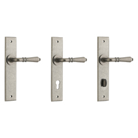 Iver Sarlat Door Lever Handle on Chamfered Backplate Distressed Nickel