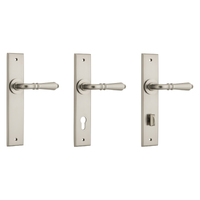 Iver Sarlat Door Lever Handle on Chamfered Backplate Satin Nickel