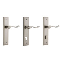 Iver Stirling Door Lever Handle on Stepped Backplate Satin Nickel