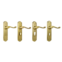 Tradco Windsor Door Lever Handle on Long Backplate Unlacquered Polished Brass