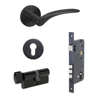 Zanda Apollo Door Handle Lever on Round Rose Entrance Set 70mm (Key/Key) Matt Black 7080.4.BLK