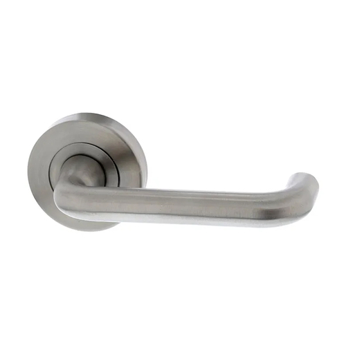 Legge Alpha Door Lever Handle on Round Rose 54mm Satin Stainless Steel S7000/715SSS