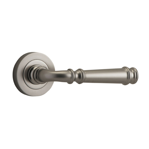 Iver Verona Door Lever Handle on Round Rose Satin Nickel 0319