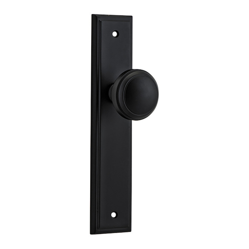 Iver Paddington Door Knob Stepped on Backplate Passage 237mm x 50mm Matt Black 12838