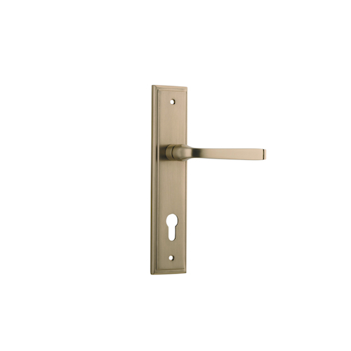 Iver Annecy Door Lever Handle on Stepped Backplate Euro Brushed Brass 15244E85
