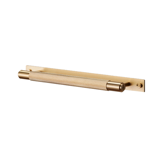 Buster and Punch Cabinet Cross Knurled Pull Bar Handle on Backplate 200mm Brass UK-PB-HP-160-BR-A