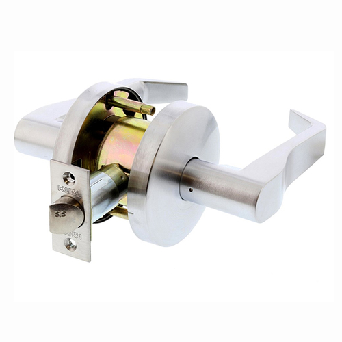 Dormakaba Door Lever Handle on Round Rose Fire Rated 70mm Satin Chrome - Available in Various Door Functions