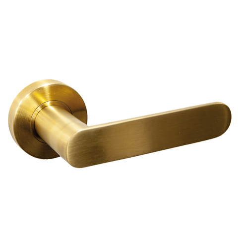 Hafele Seacliff Door Lever Handle on Round Rose Passage Set Satin Brass 911.83.714