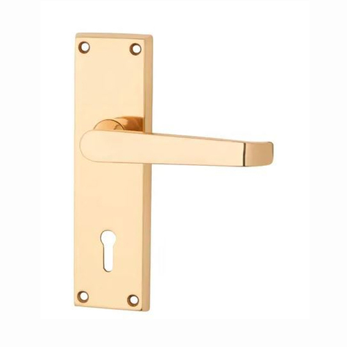 KR Lucas Pavtom Straight Door Lever Handle on Plate Bit Key Polished Brass 7101