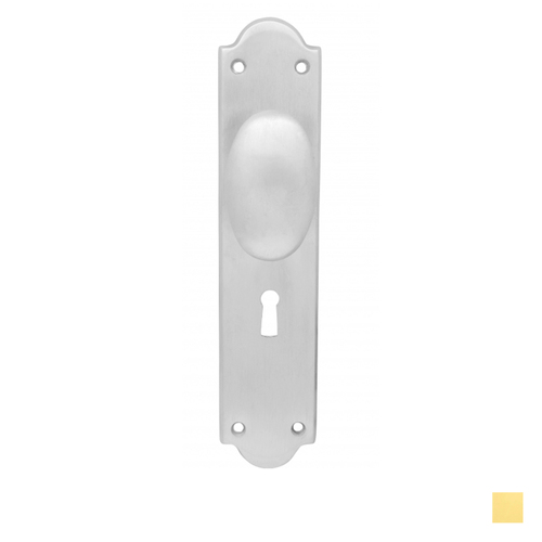 KR Lucas Pavtom Oval Door Knob on Victorian Plate Bit Key - Available in Polished Brass and Satin Chrome