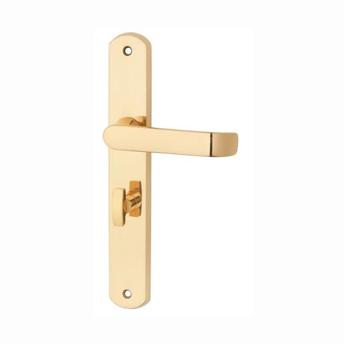 KR Lucas Pavtom Wide Door Lever Handle on Seri Long Plate Privacy Polished Brass 779102PB