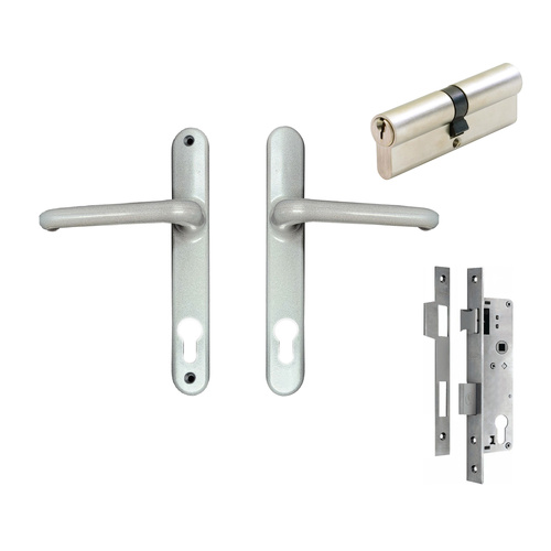 Interlock Door Lock Pack with Mortice Lock Verona Lever Silver with Euro Cylinder