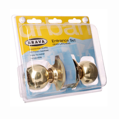 Brava Urban Entrance Door Knob Set 60-70mm Backset Polished Brass BRT3700DP