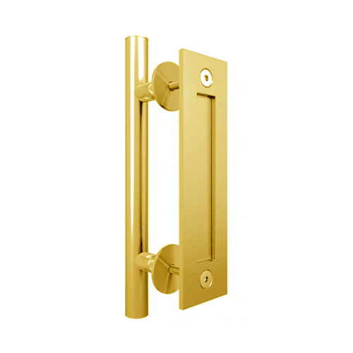 Mappas Barn Round Door Handle Set 300mm with Flush Pull 214mm Satin PVD Gold BTPH300RSG