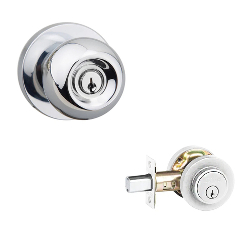 N2lok Pila Door Knob on Round Rose Combo Set Polished Chrome 570R PC BP