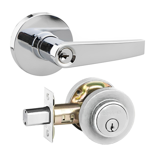 N2lok Horizonte Door Lever Round Rose Combo Set Polished Chrome 575R HC PC BP