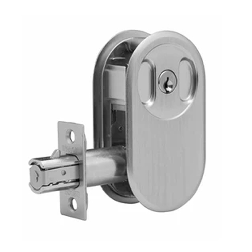 N2lok Lockable Cavity Sliding Door Lock Round Box Pack Satin Chrome 66RPDLSCPBP