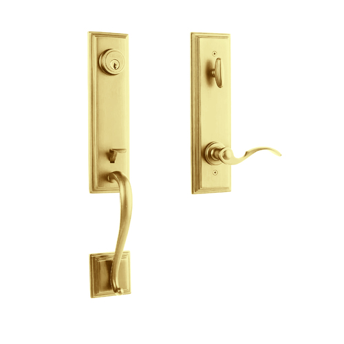 N2lok Seine Entrance Door Handle Set with Interconnect Box Pack Satin Brass 765SEICSBBP