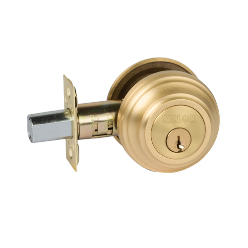 N2lok Forged Brass Deadbolt Round Double Cylinder Box Pack Satin Brass A727SBBP