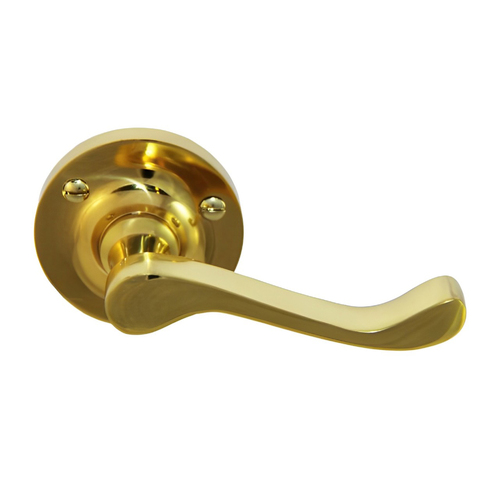 Superior Brass Colonial Door Lever on Round Rose 62mm Polished Brass 3009