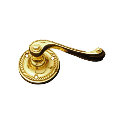 Superior Brass Georgian Door Lever Handle on Round Rose Latch Polished Brass 4005