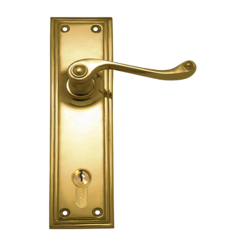 Superior Brass Heritage Door Lever Double Step Plate Entrance Set 85mm Polished Brass 4084E