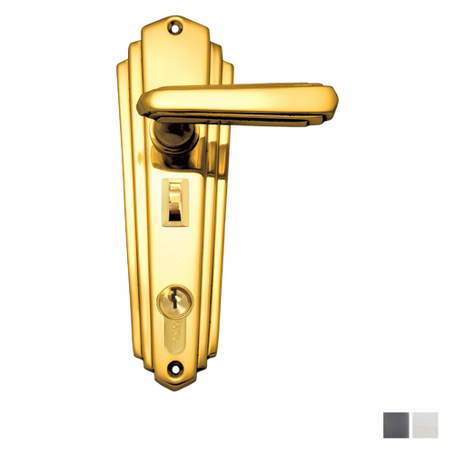 Superior Brass Art Deco Door Lever Entrance Set with Privacy Lock - Available in Various Finishes