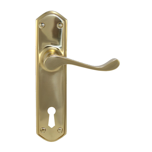 Superior Brass Colonial Design 2 Door Lever Bitkey Hole 230mm Polished Brass 4439K