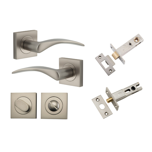 Iver Oxford Door Lever Handle on Square Rose Privacy Kit Satin Nickel 0289KPRIV60