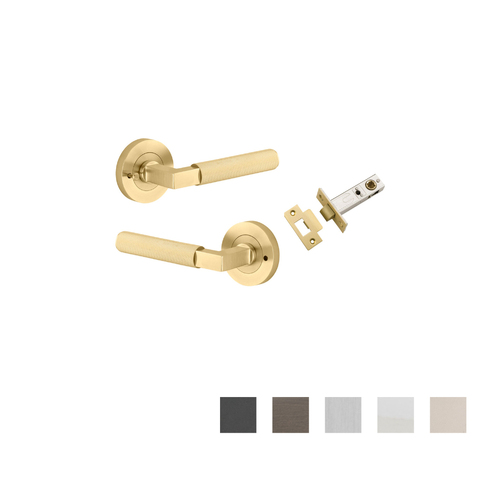 Iver Brunswick Door Lever on Round Rose Inbuilt Privacy Kit 60mm Backset - Available in Various Finishes