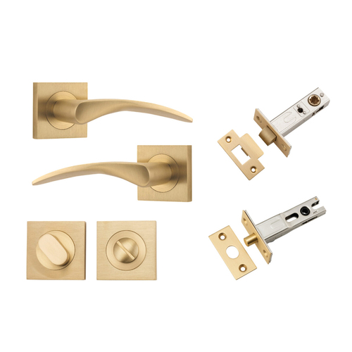 Iver Oxford Door Lever Handle on Square Rose Privacy Kit Brushed Brass 0459KPRIV60