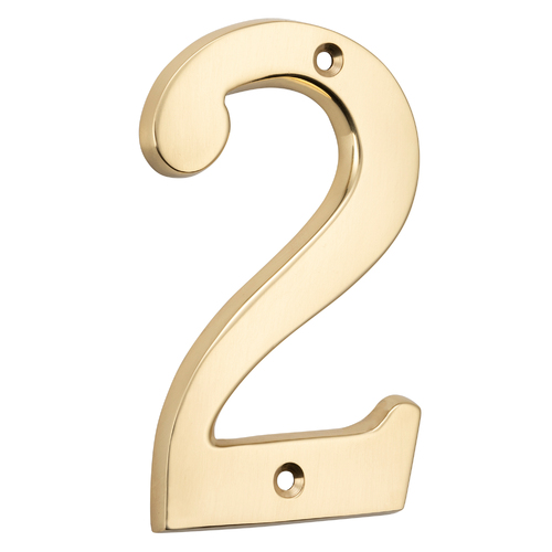 Tradco Door House Numeral 2 Polished Brass 0612