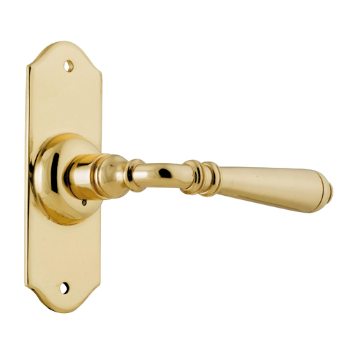 Restocking Soon: ETA Mid November - Tradco Reims Door Lever Handle on Short Backplate Passage Polished Brass 0773