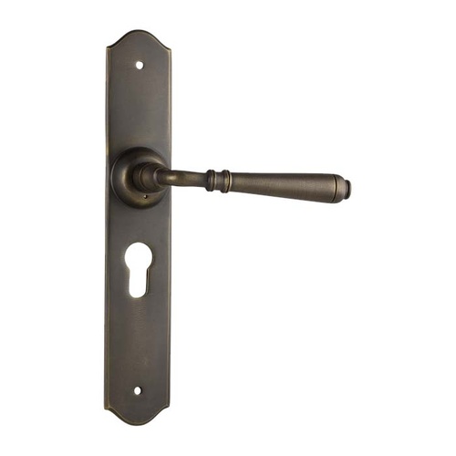 Restocking Soon: ETA End October - Tradco Reims Lever on Long Backplate Euro Antique Brass 0774E