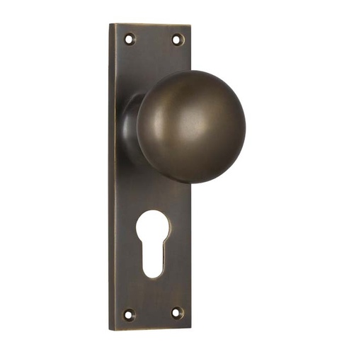 Restocking Soon: ETA Mid November - Tradco Victorian Knob on Long Backplate Euro Antique Brass 0780E