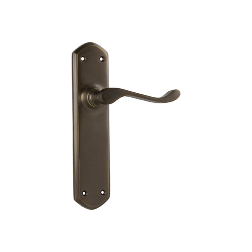 Restocking Soon: ETA Early December - Tradco Windsor Door Lever Handle on Shouldered Backplate Passage Antique Brass 0858