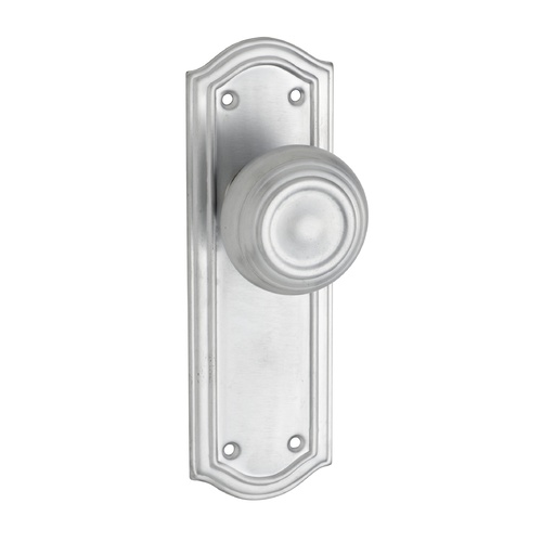 Restocking Soon: ETA Early December - Tradco Kensington Door Knob on Backplate Passage Satin Chrome 0872