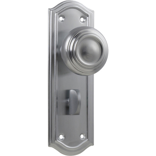 Restocking Soon: ETA End November - Tradco Kensington Door Knob on Backplate Privacy Satin Chrome 0872P