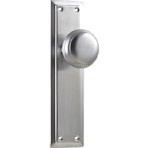 Tradco Richmond Door Knob on Long Backplate Passage Satin Chrome 0884