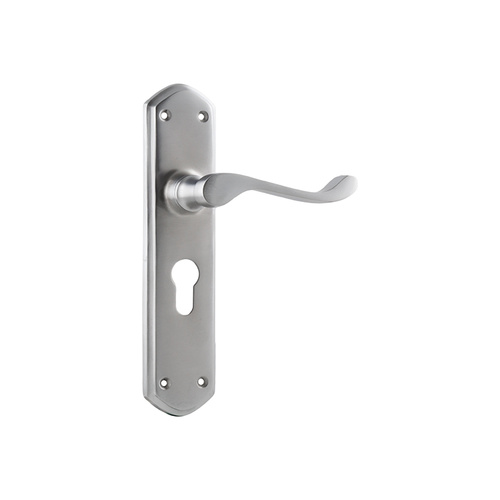 Tradco Windsor Lever Handle on Shouldered Backplate Euro Satin Chrome 0892E