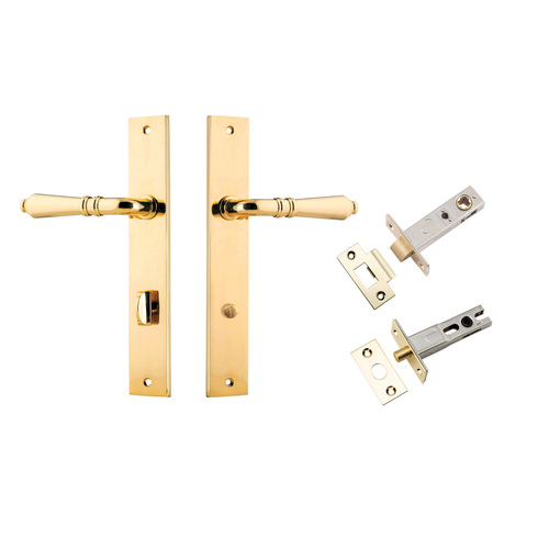 Iver Sarlat Door Lever on Rectangular Backplate Privacy Kit with Turn Polished Brass 10200KPRIV60