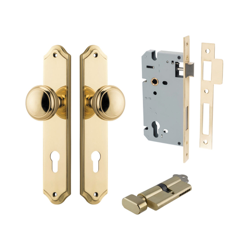 Iver Paddington Door Knob on Shouldered Backplate Entrance Kit Key/Thumb Polished Brass 