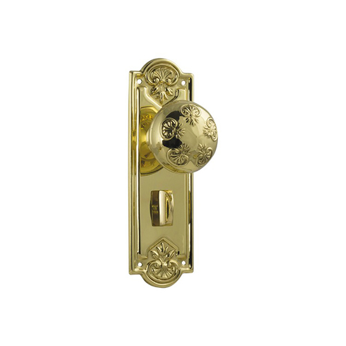Restocking Soon: ETA Mid August - Tradco Nouveau Door Knob on Backplate Privacy Polished Brass 1053P