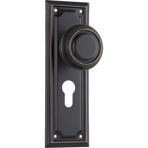 Restocking Soon: ETA Early December - Tradco Edwardian Door Knob on Rectangular Backplate Euro Antique Copper 1066E