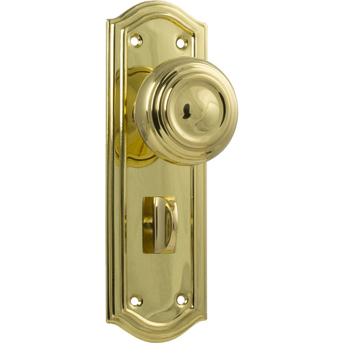 Restocking Soon: ETA Early December - Tradco Kensington Door Knob on Backplate Privacy Polished Brass 1072P