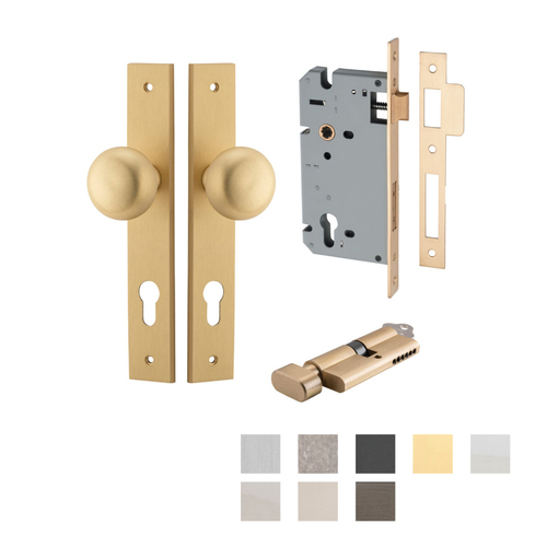 Iver Cambridge Door Knob on Rectangular Backplate Entrance Kit Key/Thumb