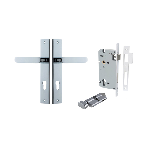 Iver Bronte Door Lever Handle on Rectangular Backplate Entrance Kit Key/Thumb Polished Chrome 