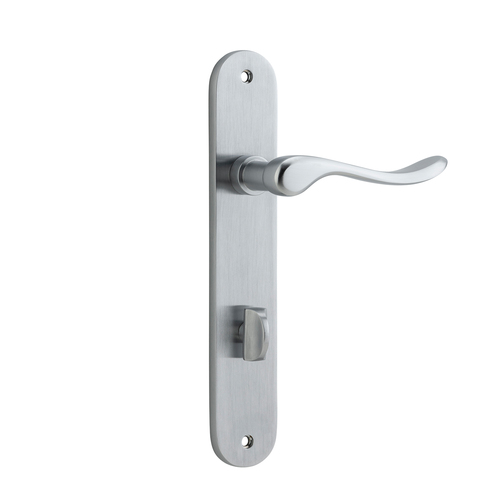 Iver Stirling Lever Handle on Oval Backplate Privacy Brushed Chrome 12424P85